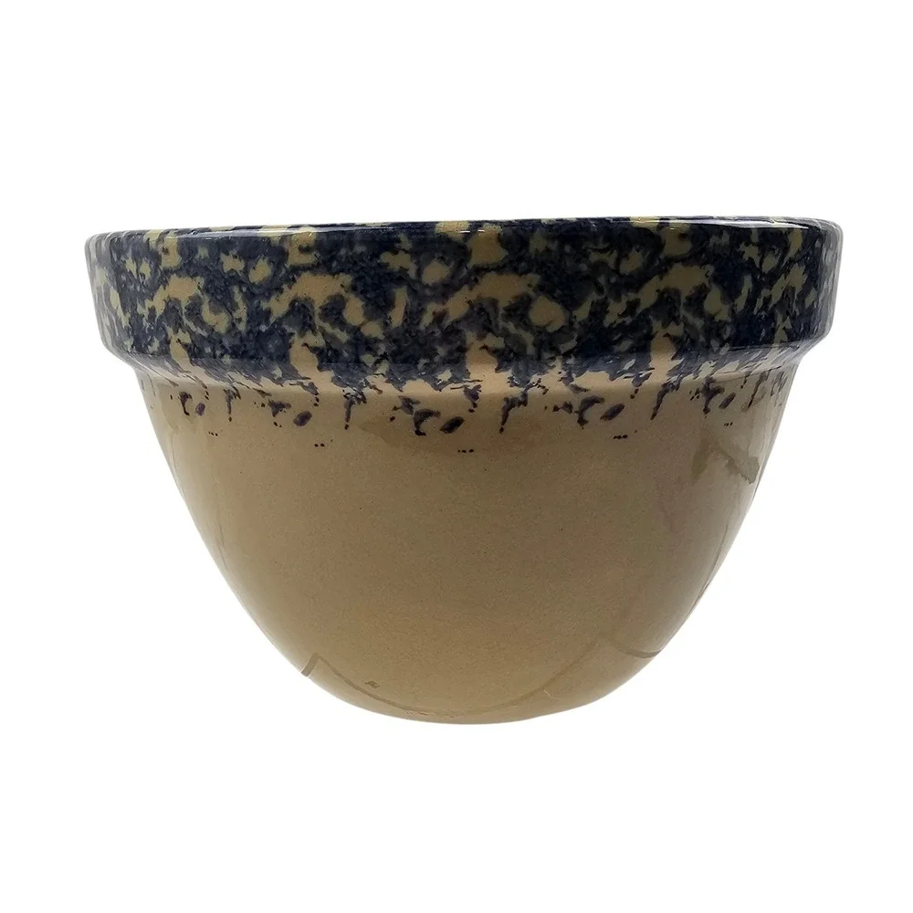 Vintage RRP Stoneware Mixing Bowl Tan Blue Spongeware Wheat Motif 9 Inch Round
